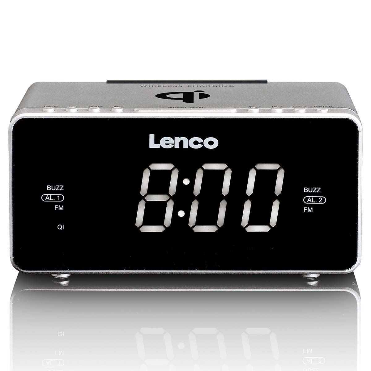 Lenco CR-550SI | FM Clock Radio | USB | Qi Wireless Smartphone Charging | Black & Silver