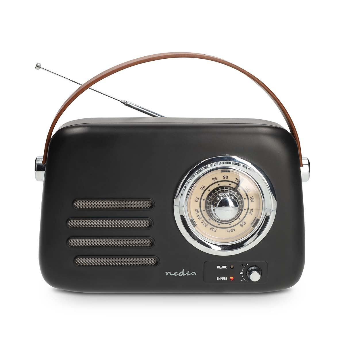 Nedis RDFM2600BK | FM Radio | Portable Design | Bluetooth® / FM | Accu Powered / USB Powered | Analogue | 10 W | Bluetooth® | Black