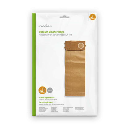 Nedis DUBG112VOR10 | Vacuum Cleaner Bag | 10 pcs | Paper | Most sold for: Vorwerk Kobold VK 118 | Brown