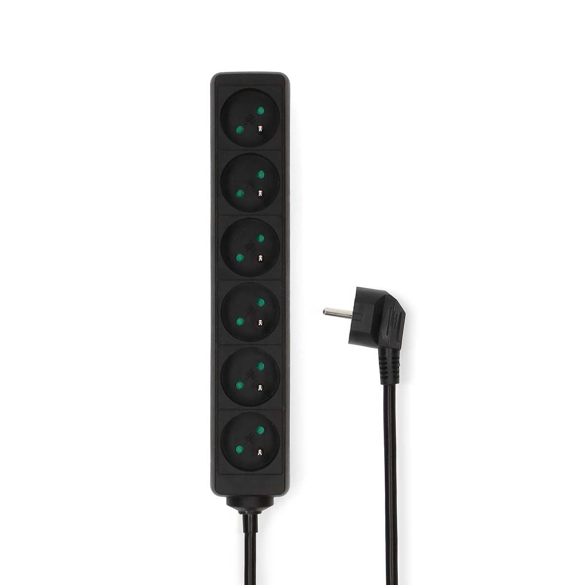 Nedis Extension Socket | Type E (CEE 7/6) | 6-Way | 1.50 m | 3680 W | 16 A | Kind of grounding: Pin Earth | 230 V AC 50/60 Hz | Socket angle: 45 ° | H05VV-F 3G1.5mm² | Black