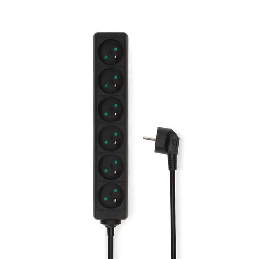 Nedis Extension Socket | Type E (CEE 7/6) | 6-Way | 1.50 m | 3680 W | 16 A | Kind of grounding: Pin Earth | 230 V AC 50/60 Hz | Socket angle: 45 ° | H05VV-F 3G1.5mm² | Black