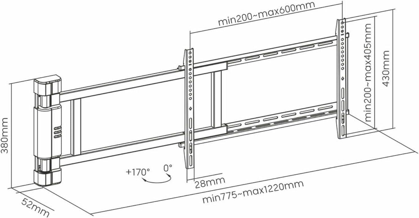 Nedis Motorised TV Wall Mount | 32 - 75 " | Maximum supported screen weight: 50 kg | Rotatable | Minimum wall distance: 56 mm | Remote controlled | ABS / Steel | Black