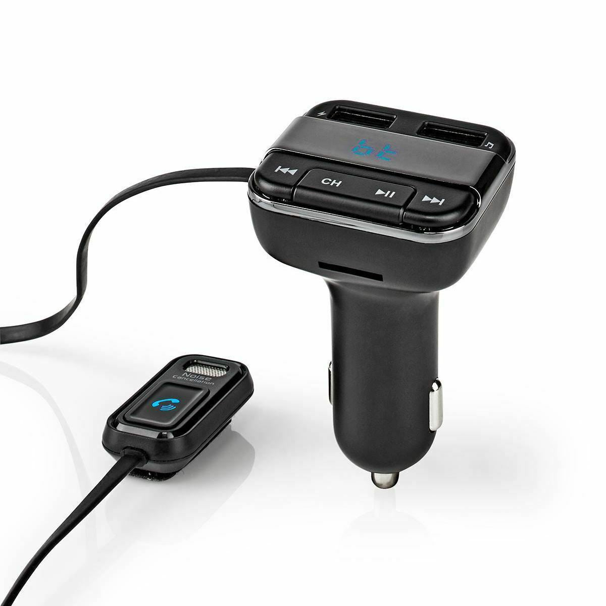 Nedis Car FM Transmitter | Fixed | Hands free calling | 0.8 " | LED Screen | Bluetooth® | 5.0 V DC / 1.0 A / 5.0 V DC / 2.4 A | Google Assistant / Siri | Black / Grey