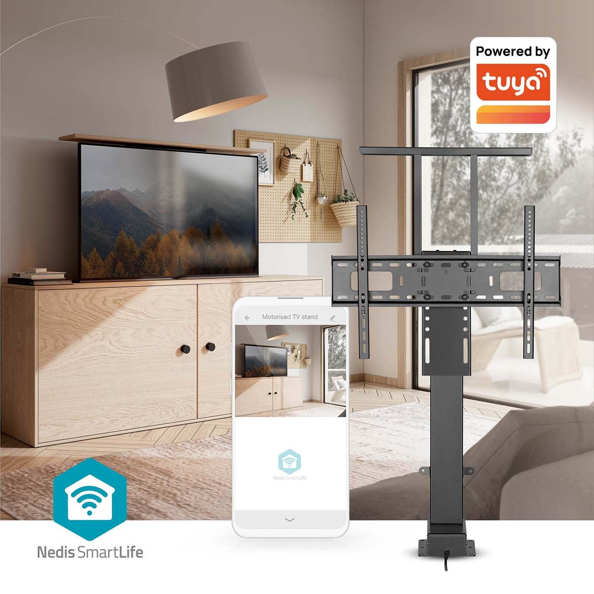 Nedis Motorised TV Stand | 37 - 80 " | Maximum supported screen weight: 60 kg | Built-in Cabinet Design | Lift range: 79 - 184 cm | Remote controlled | ABS / Steel | Black