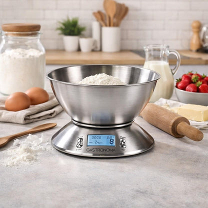 Gastronoma 18310021 | Digital Kitchen Scales | Stainless steel | Removable bowl | Alarm timer | Temperature sensor | Illuminated LCD display