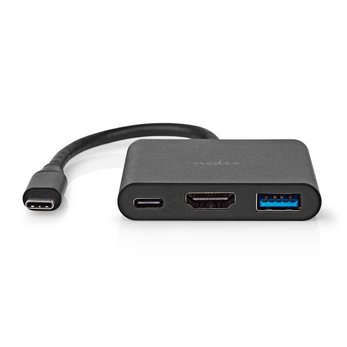 Nedis USB Multi-Port Adapter | USB 3.2 Gen 1 | USB-C™ Male | HDMI™ Output / USB-A Female / USB-C™ Female | 5 Gbps | 0.10 m | Round | Nickel Plated | PVC | Black | Box