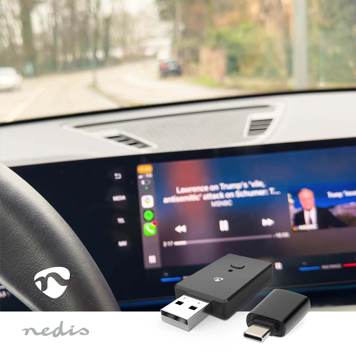 Nedis Wireless Car Audio Adapter | Android Auto / Apple Carplay | AAC / SBC | Black