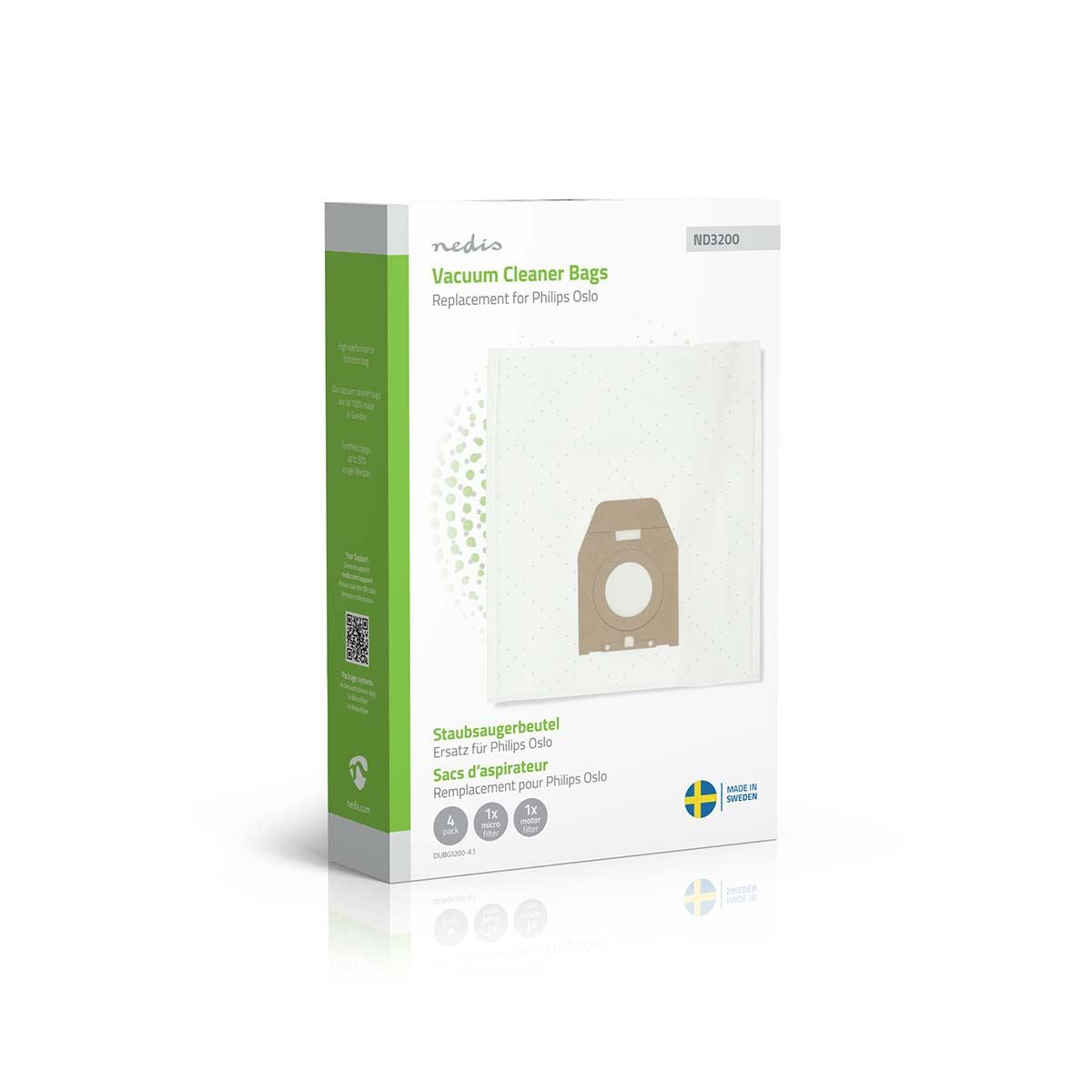 Nedis Vacuum Cleaner Bag | 4 pcs | Synthetic | Most sold for: Philips Oslo + | White