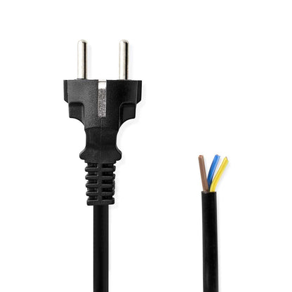 Nedis Power Cable | Plug with earth contact male | Open | Straight | Straight | Nickel Plated | 3.00 m | Round | PVC | Black | Label