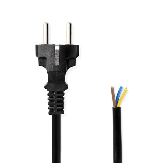 Nedis Power Cable | Plug with earth contact male | Open | Straight | Straight | Nickel Plated | 3.00 m | Round | PVC | Black | Label