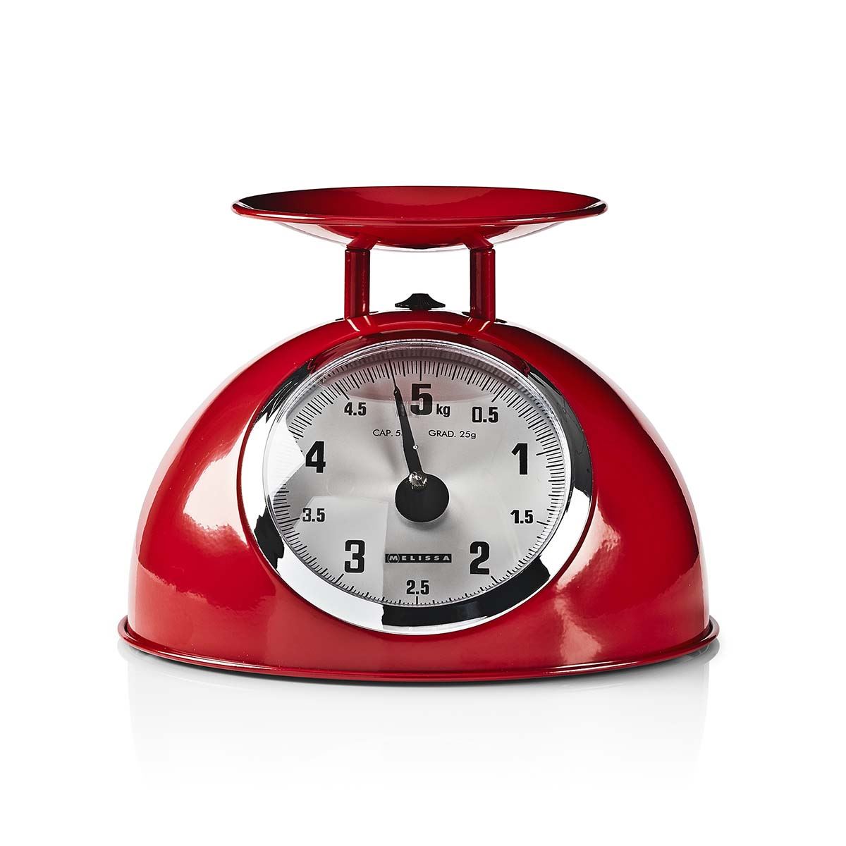 MELISSA Retro Kitchen Scale | Analog | Metal Housing | Removable bowl | Max. 5kg | 25-gram increments | Red