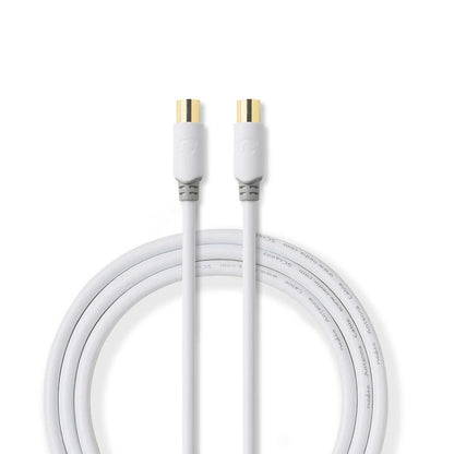 Nedis Coax Cable | IEC (Coax) Male | IEC (Coax) Female | Gold Plated | 100 dB | 75 Ohm | Double Shielded | 2.00 m | Round | PVC | White | Box