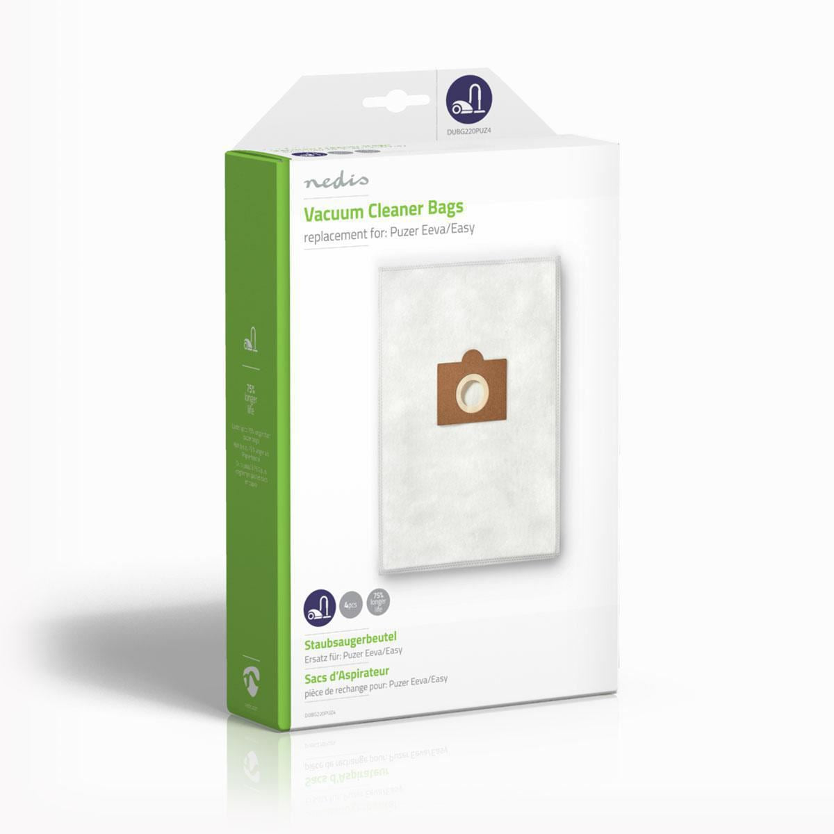 Nedis DUBG220PUZ4 | Vacuum Cleaner Bag | 4 pcs | Synthetic | Most sold for: Puzer Eeva/Easy | White