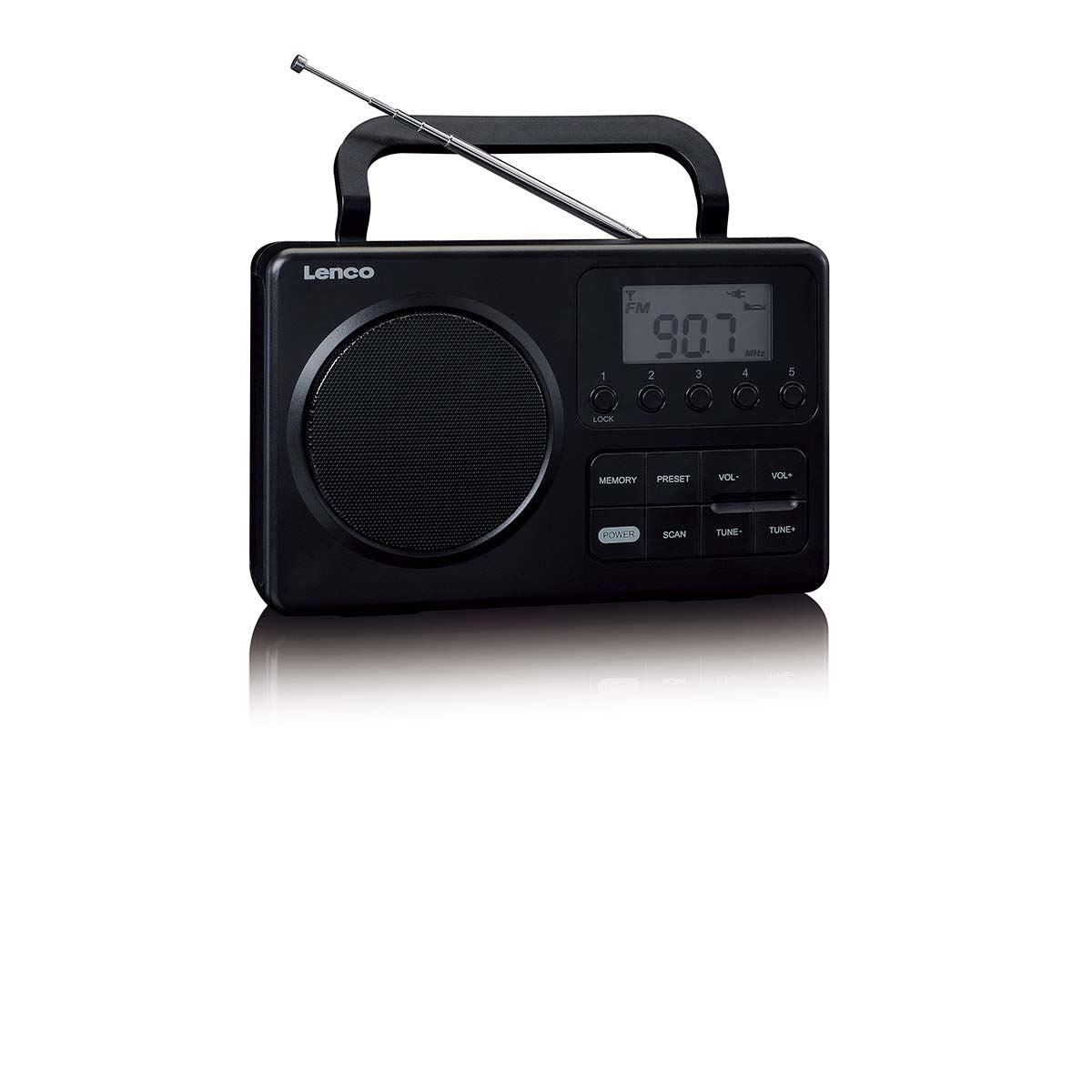 Lenco MPR-035BK | Compact Portable FM Radio with LCD Screen Black