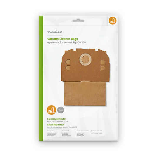 Nedis DUBG110VOR10 | Vacuum Cleaner Bag | 10 pcs | Paper | Most sold for: Vorwerk Tiger VK 250 | Brown