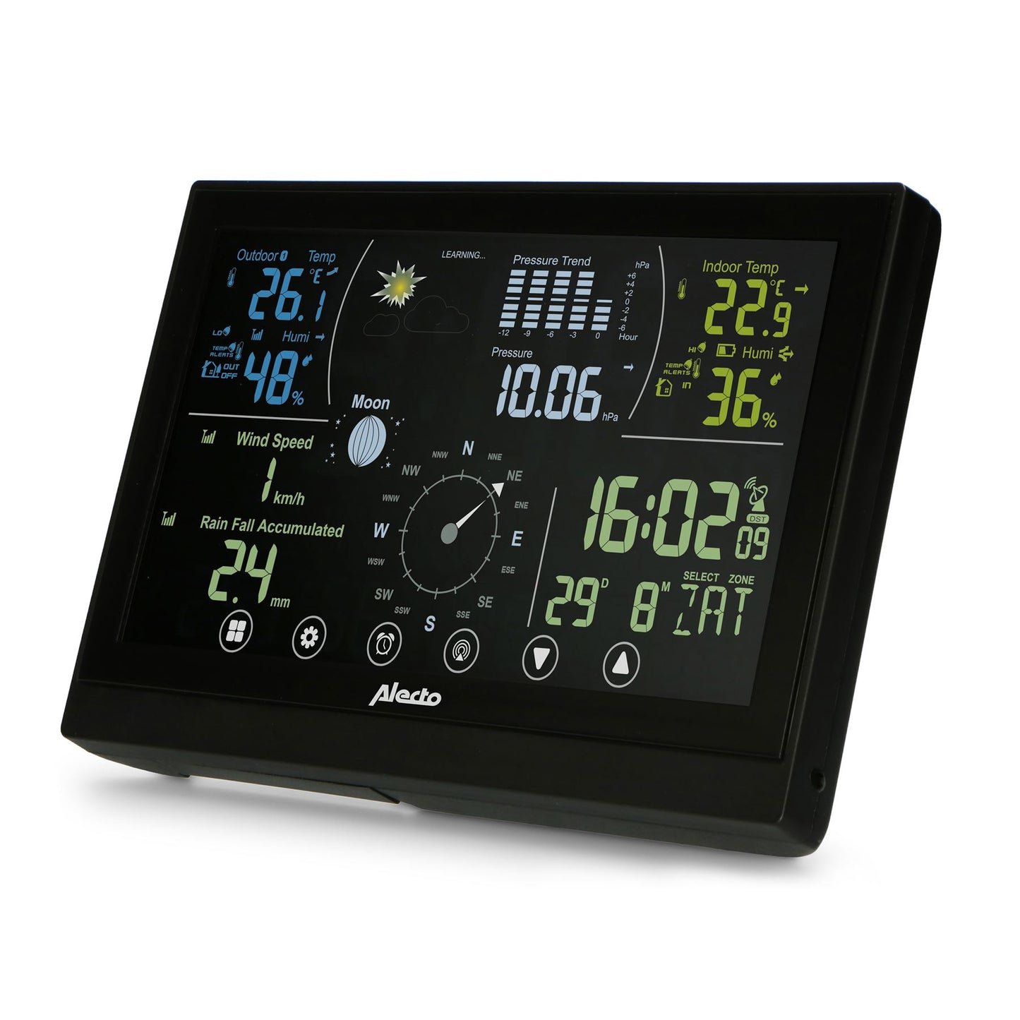 Alecto WS3875 | 6-in-1 Weather Station | Indoor and Outdoor Temperature, Forcast, Wind, Pressure, Humidity, Rain & More | Outside Wireless sensor | Black