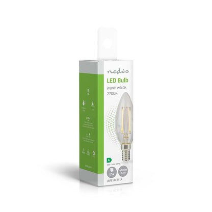 Nedis LED Filament Bulb E14 | Candle | 2.2 W | 470 lm | 2700 K | Warm White | Retro Style | 1 pcs | Clear