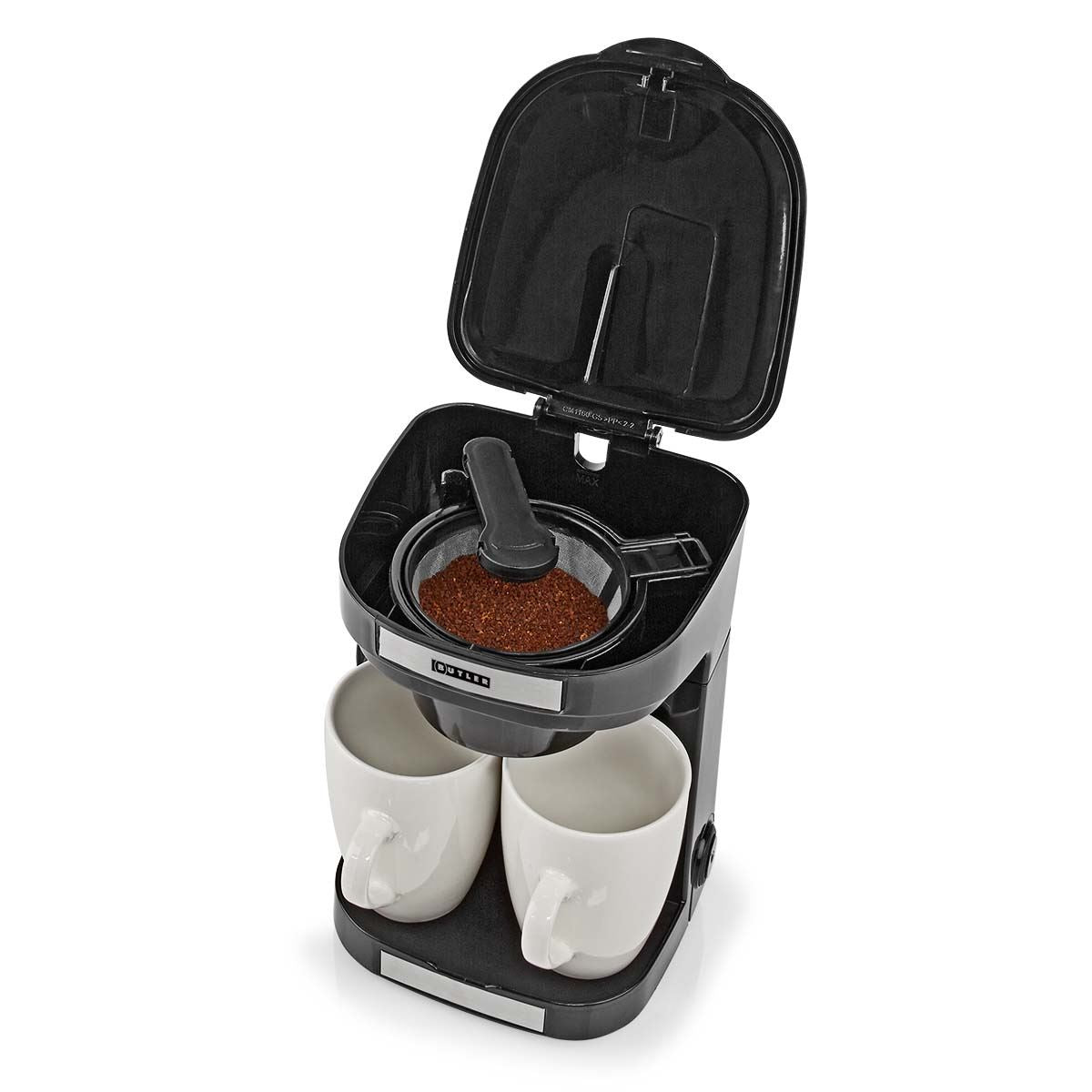 Butler Compact Coffee Maker | Filter Coffee | 2 Porcelain Cups | 0.25 l | 450 W | Auto Shut-off | Black