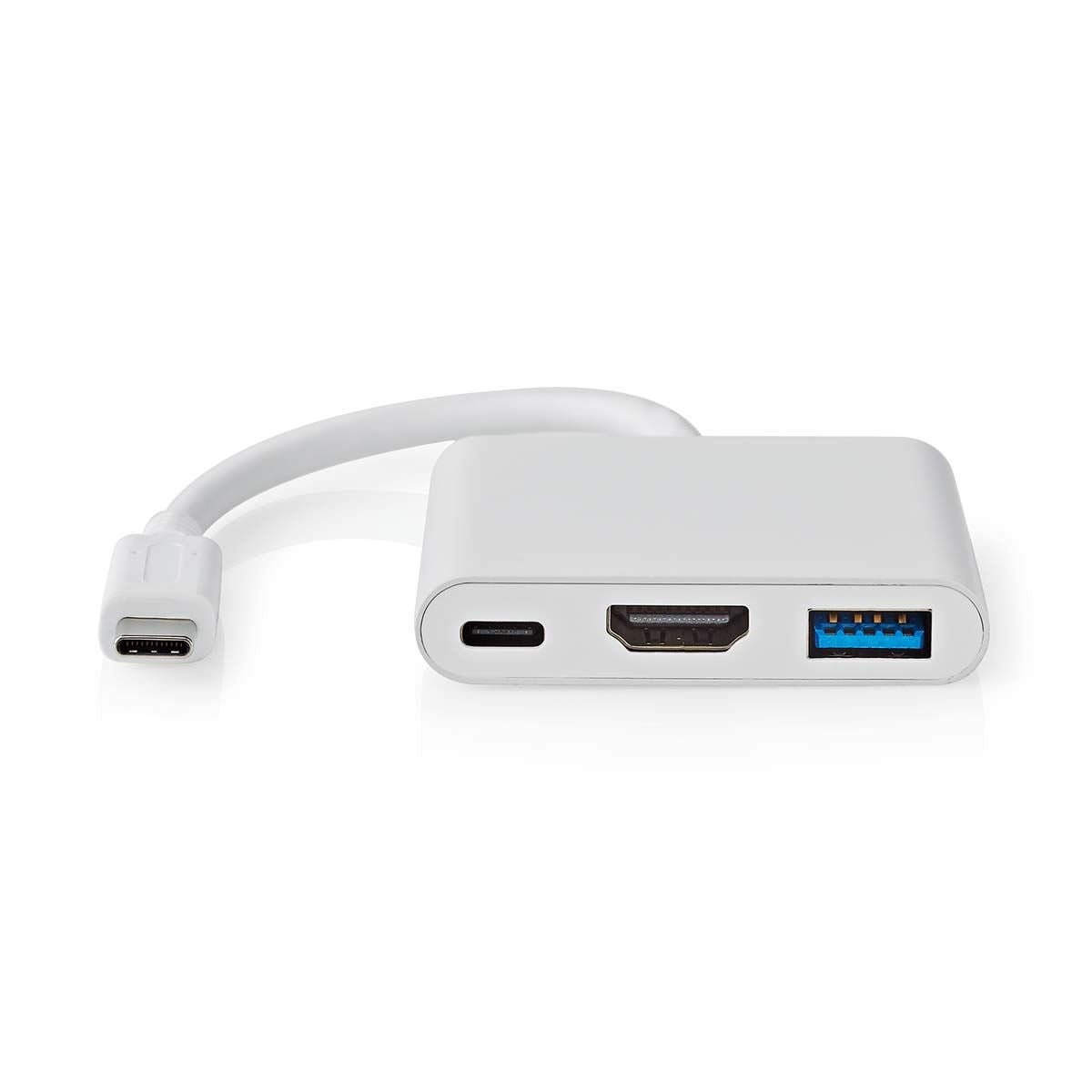 Nedis USB Multi-Port Adapter | USB 3.2 Gen 1 | USB-C™ Male | HDMI™ Output / USB-A Female / USB-C™ Female | 5 Gbps | 0.10 m | Round | Nickel Plated | PVC | White | Box | 12.349.563