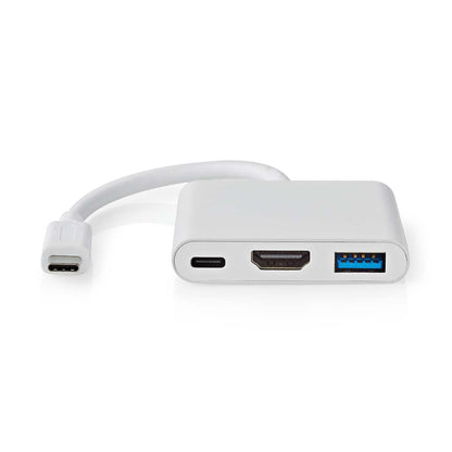 Nedis USB Multi-Port Adapter | USB 3.2 Gen 1 | USB-C™ Male | HDMI™ Output / USB-A Female / USB-C™ Female | 5 Gbps | 0.10 m | Round | Nickel Plated | PVC | White | Box | 12.349.563