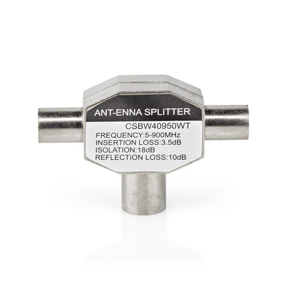 Nedis Satellite & Antenna Adapter | 2x Coax Male | IEC (Coax) Female | Nickel Plated | 75 Ohm | T-Splitter | Metal | White | 1 pcs | Box