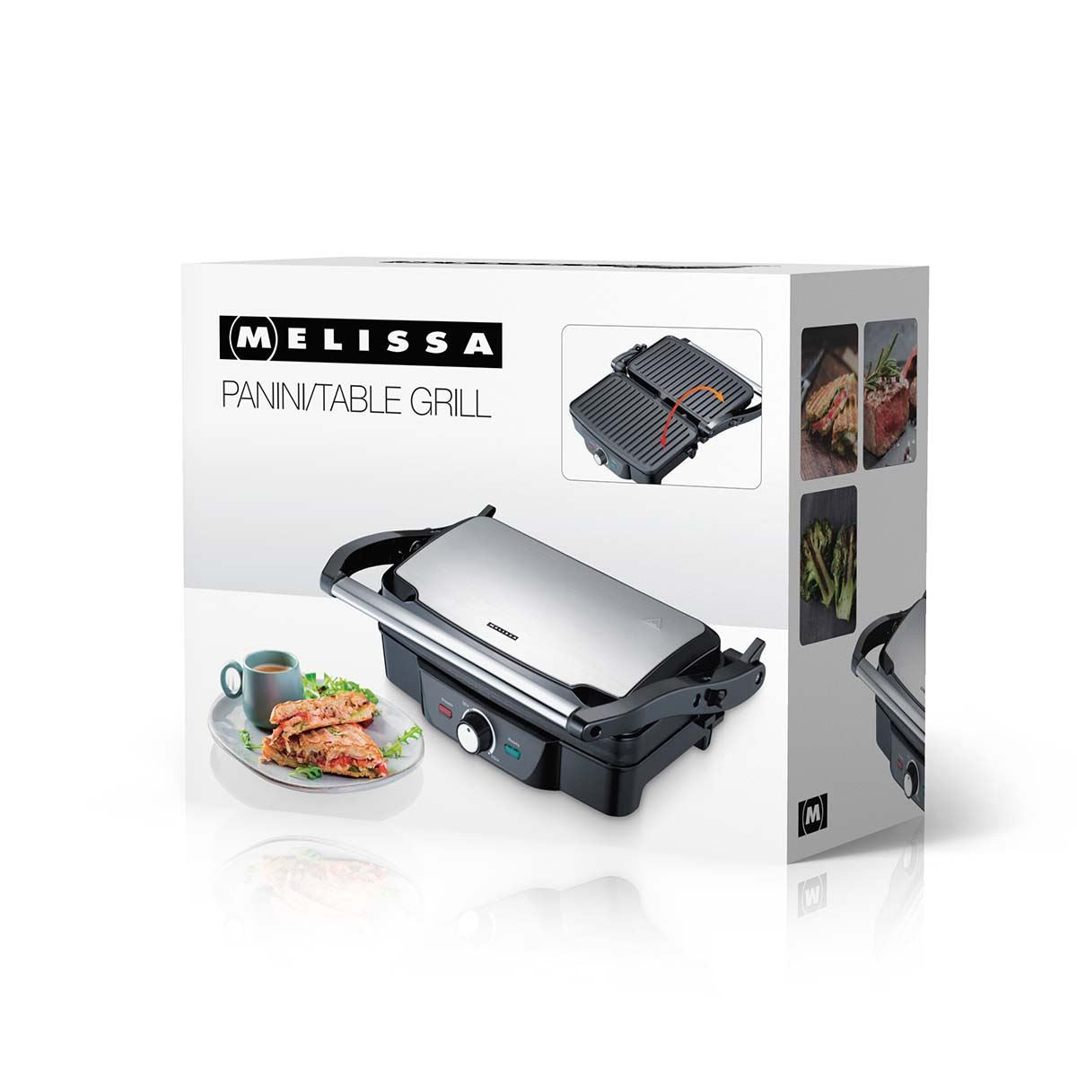 MELISSA 16240108 Contact Panini / Table Grill | 1600 W | 28 x 17 cm | Adjustable temperature control | Plastic / Stainless Steel