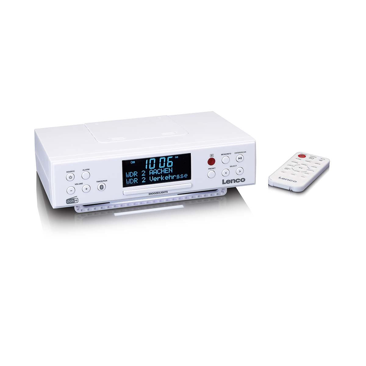 Lenco KCR-190WH | Under Cabinet Kitchen Clock DAB+ / FM Radio| Bluetooth® Speaker | Remote Control | White