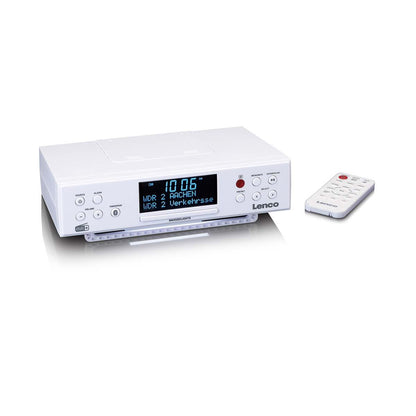 Lenco KCR-190WH | Under Cabinet Kitchen Clock DAB+ / FM Radio| Bluetooth® Speaker | Remote Control | White