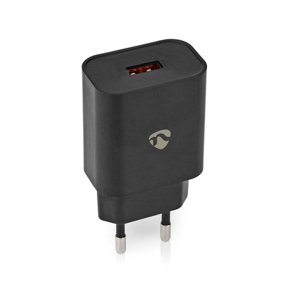 Nedis Wall Charger | 18 W | Quick charge feature | 1.5 / 2.0 / 3.0 A | Number of outputs: 1 | USB-A | No Cable Included | Automatic Voltage Selection | Black