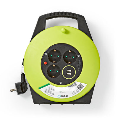 Nedis Cable Reel | Plug with earth contact | 10.0 m | 3000 W | 16 A | Kind of grounding: Side Contacts | 230 V AC 50/60 Hz | Socket angle: 90 ° | H05VV-F 3G1.5mm² | Fuse: Yes | Black / Green