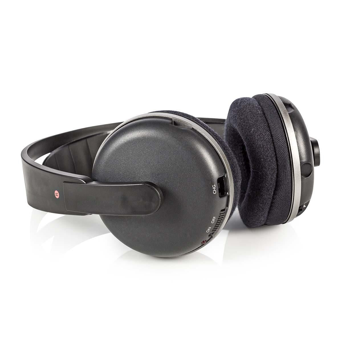 Nedis Wireless TV Headphones | RF | Over-Ear | Maximum battery play time: 11 hrs | 100 m | Digital Audio | Charging dock | Black / Silver