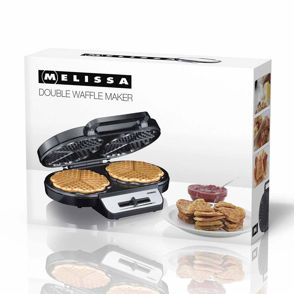 MESLISSA Waffle Maker | 2 x 5 Heart shaped waffles | 12 cm | 1200 W | Automatic temperature control | Metal / Plastic
