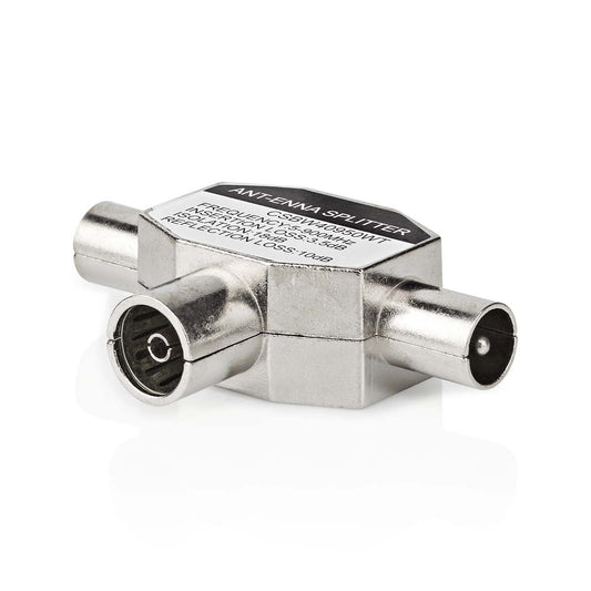 Nedis Satellite & Antenna Adapter | 2x Coax Male | IEC (Coax) Female | Nickel Plated | 75 Ohm | T-Splitter | Metal | White | 1 pcs | Box