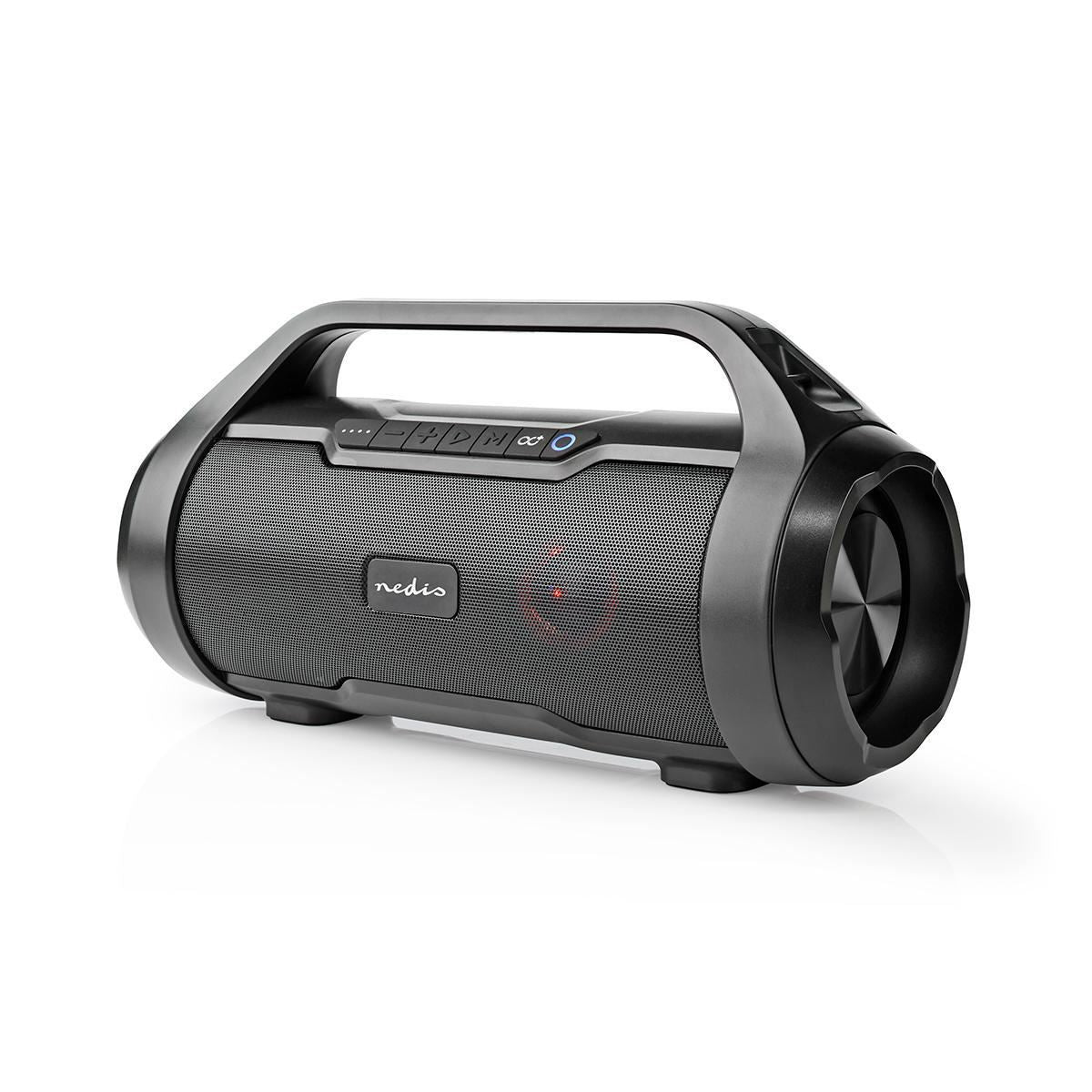 Nedis Bluetooth® Party Boombox | 6 hrs | 2.0 | 60 W | Media playback: AUX / Micro SD / USB | IPX5 | Linkable | Carrying handle | Party lights | Black