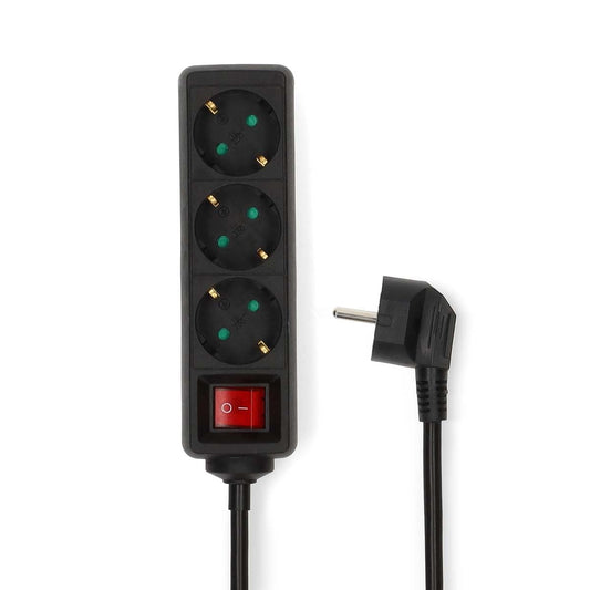Nedis Extension Socket | Type F (CEE 7/7) | 3-Way | 5.00 m | 3680 W | 16 A | Kind of grounding: Side Contacts | 230 V AC 50/60 Hz | Socket angle: 45 ° | H05VV-F 3G1.5mm² | On/Off switch | Black