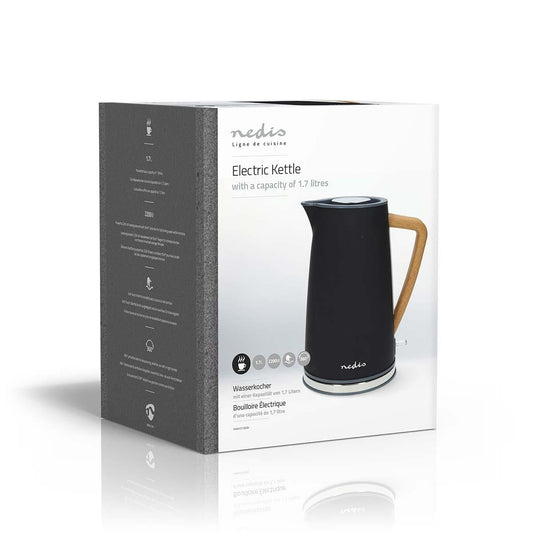 Nedis Electric Kettle | 1.7 l | Soft-Touch | Black | Rotatable 360 degrees | Concealed heating element | Strix® controller | Boil-dry protection