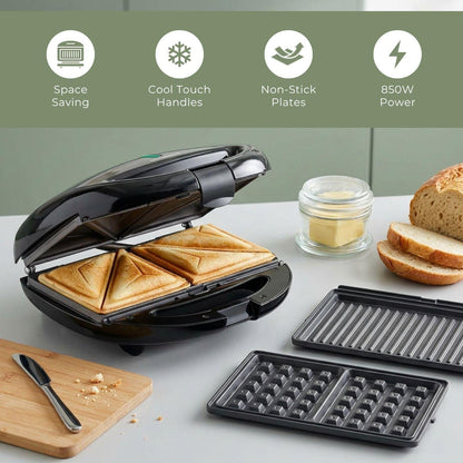 MELISSA Series Sandwich Maker | 3 Plate Set | 850W | Black