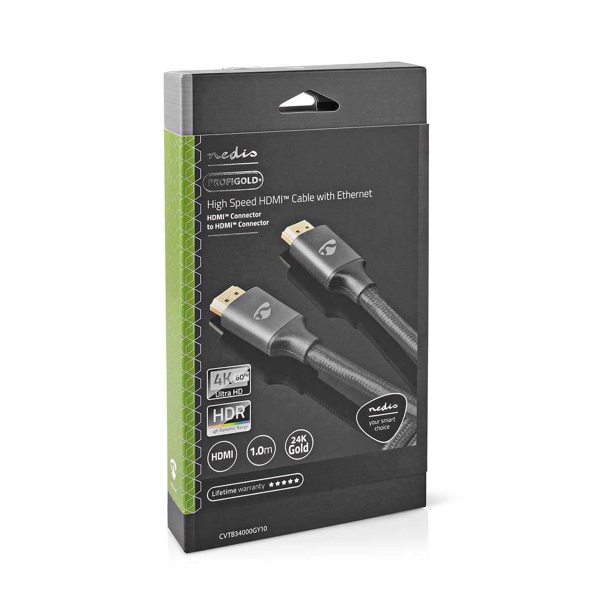 Nedis High Speed HDMI™ Cable with Ethernet | HDMI™ Connector | HDMI™ Connector | 4K@60Hz | ARC | 18 Gbps | 1.00 m | Round | Cotton | Grey / Gun Metal Grey | Cover Window Box