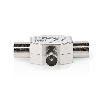 Nedis Satellite & Antenna Adapter | IEC (Coax) Male | 2x Coax Female | Nickel Plated | 75 Ohm | T-Splitter | Metal | Silver | 1 pcs | Box