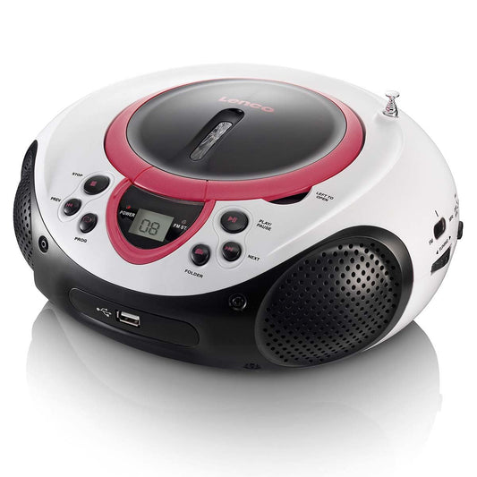 Lenco Portable FM Radio CD and USB player Pink