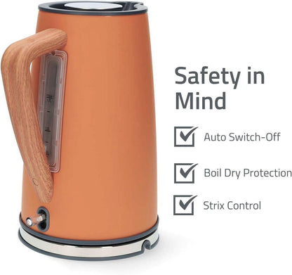 Nedis Electric Kettle | 1.7 l | Soft-Touch | Orange | Rotatable 360 degrees | Concealed heating element | Strix® controller | Boil-dry protection