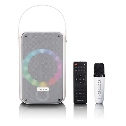 Lenco BTC-060WH | Karaoke Portable Speaker System with Bluetooth® | Rechargeable | With Wireless Microphone | Disco LED Lighting | White