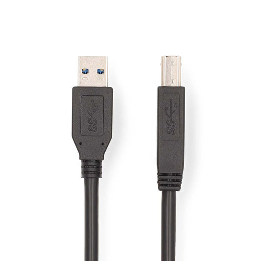 Nedis USB Cable | USB 3.2 Gen 1 | USB-A Male | USB-B Male | 5 Gbps | Nickel Plated | 2.00 m | Round | PVC | Black | Label