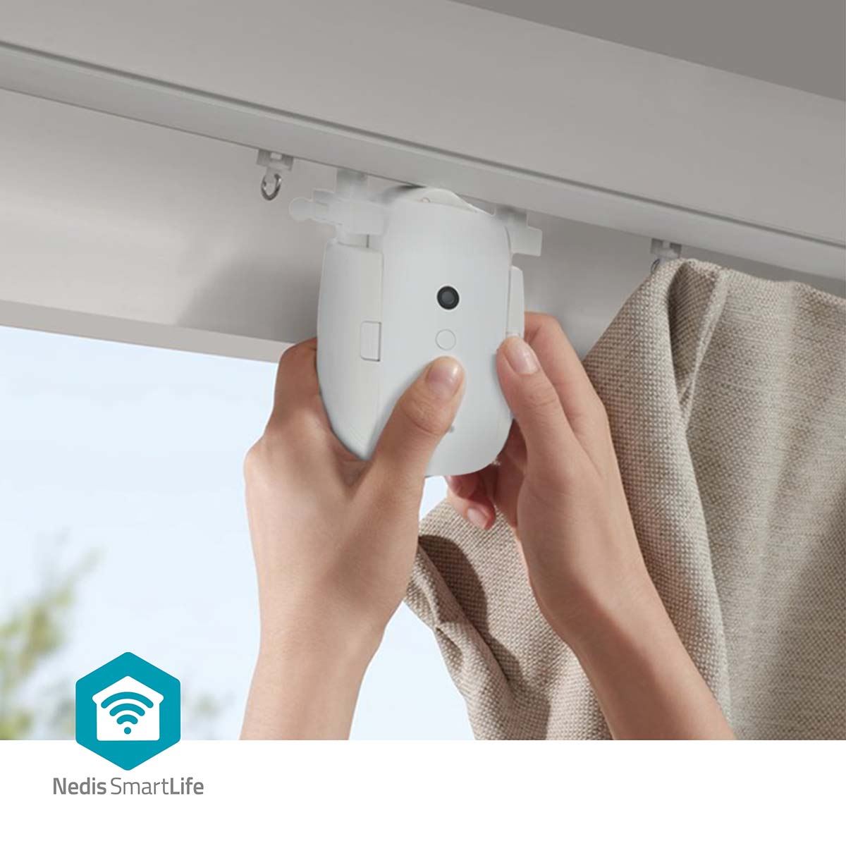 Nedis SmartLife Curtain Robot | I Rail / Rod Rail / U Rail | Curtains / Drapes | Battery Powered / USB Powered | 4000 mAh | Bluetooth® | White