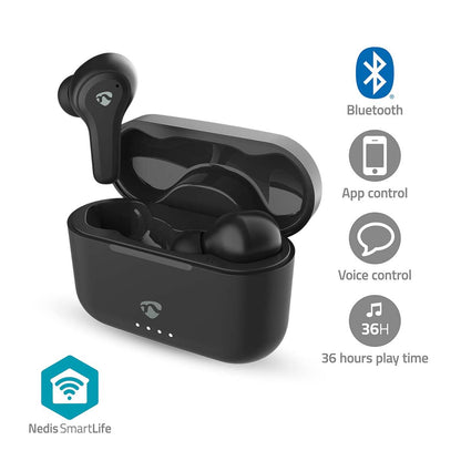 Nedis Fully Wireless Earphones | Hybrid (ENC + ANC) | Bluetooth® | Maximum battery play time: 36 hrs | Touch Control | Charging case | Wireless charging case | Built-in microphone | Voice control support | Black