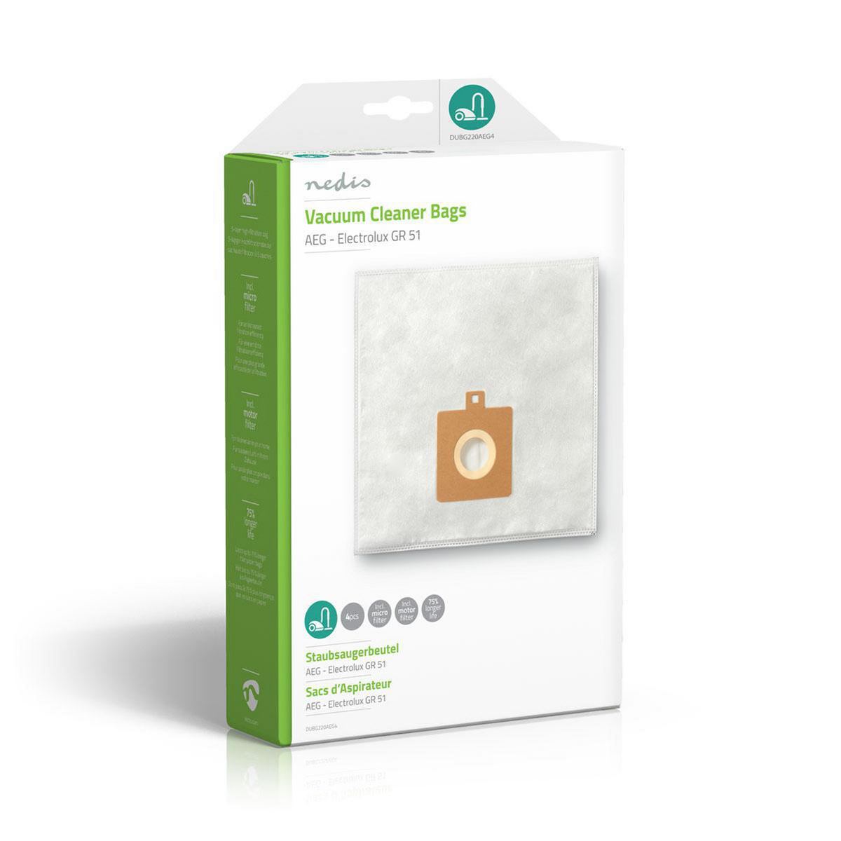 Nedis DUBG220AEG4 | Vacuum Cleaner Bag | 4 pcs | Synthetic | Most sold for: AEG / Electrolux | White