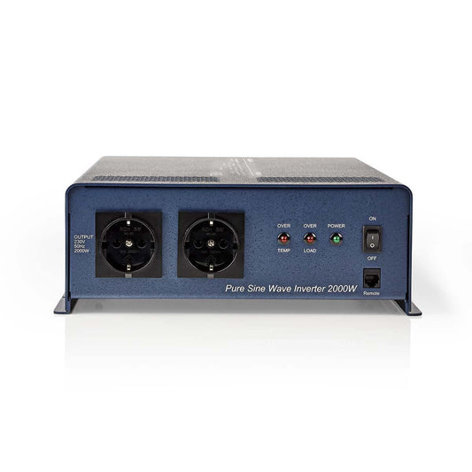 Nedis Power Inverter Pure Sine Wave | Input voltage: 12 V DC | Device power output connection(s): Type F (CEE 7/3) | 230 V AC 50 Hz | 2000 W | Peak power output: 4000 W | Screw Terminal | Pure Sine Wave | Fuse | Blue