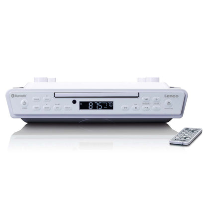 Lenco Kitchen Clock Radio with CD Bluetooth and Remote Control  - White