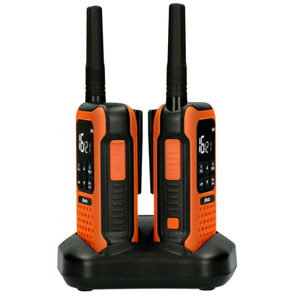 Alecto FR300OE | Walkie-Talkie Set | 2 Handsets | Up to 10 km | Frequency channels: 16 | PTT / VOX | 110 h standby| Charging base included | Headphone output | Orange