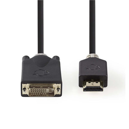 Nedis HDMI™ Cable | HDMI™ Connector | DVI-D 24+1-Pin Male | 1080p | Gold Plated | 2.00 m | Straight | PVC | Anthracite | Window Box with Euro Lock